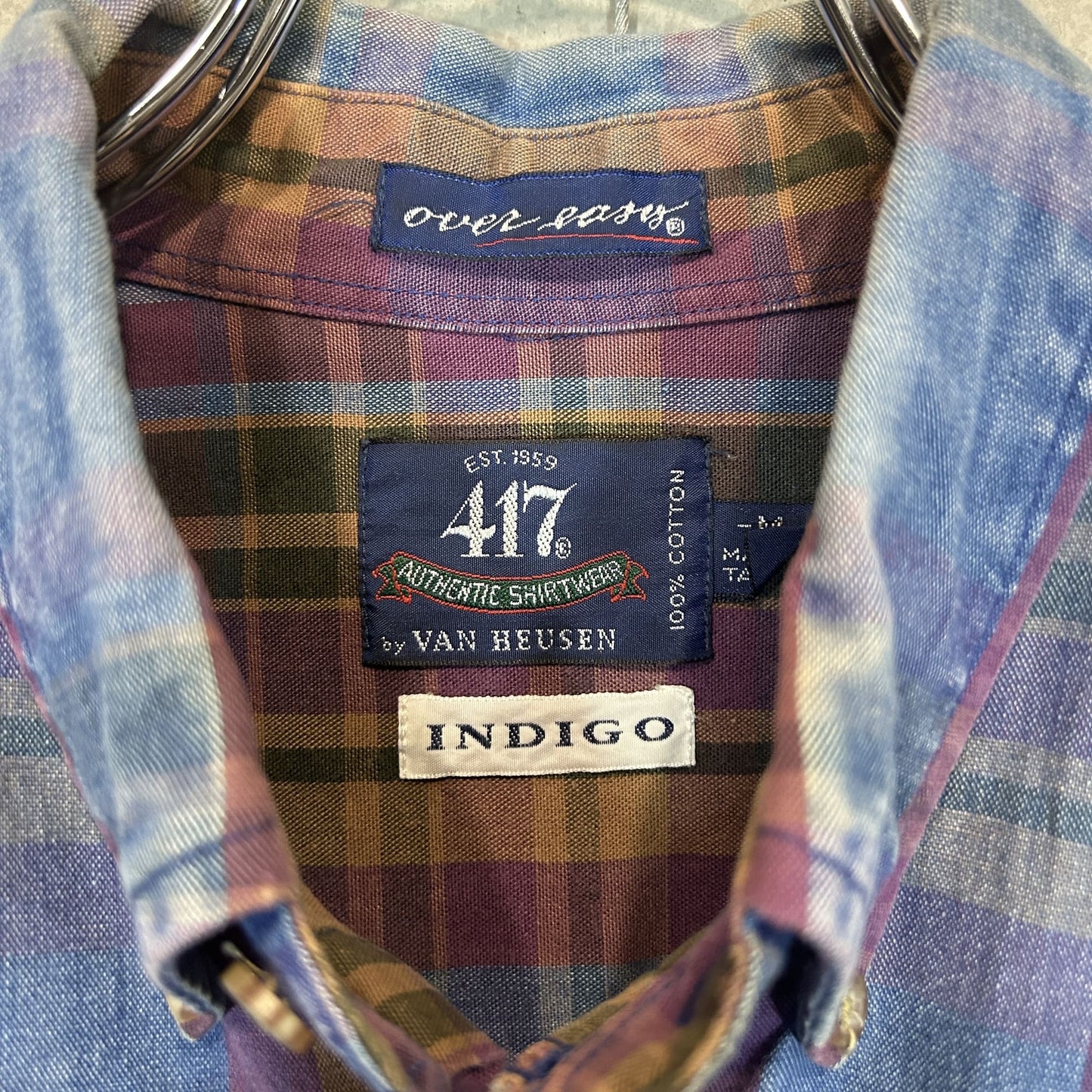 "Van Heusen" 90's brown check denim  shirt