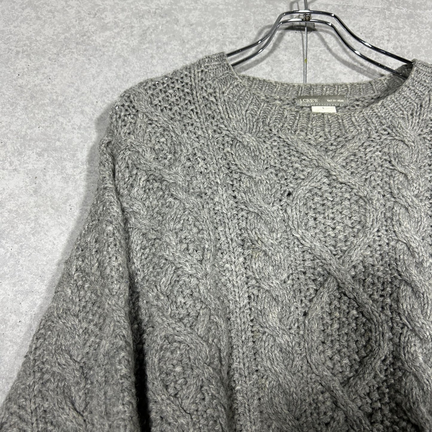 "J CREW" hand made glay low gauge wool knit