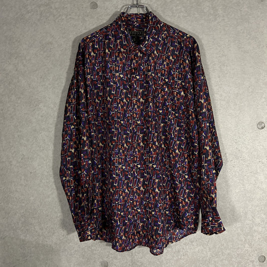 silk navy geometric pattern  shirt